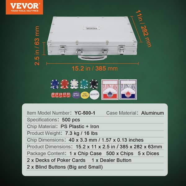 VEVOR Poker Chip Set 500-Piece Poker Set Complete Poker