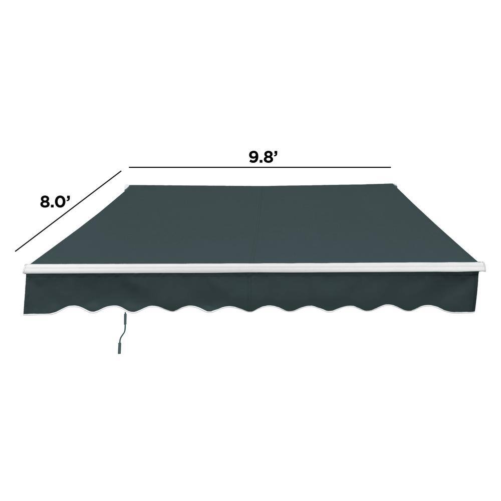 Forest Green Manual Retractable Patio Awning with White Frame