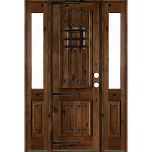 60 in. x 96 in. Mediterranean Knotty Alder Left-Hand/Inswing Clear Glass Provincial Stain Wood Prehung Front Door w/DHSL