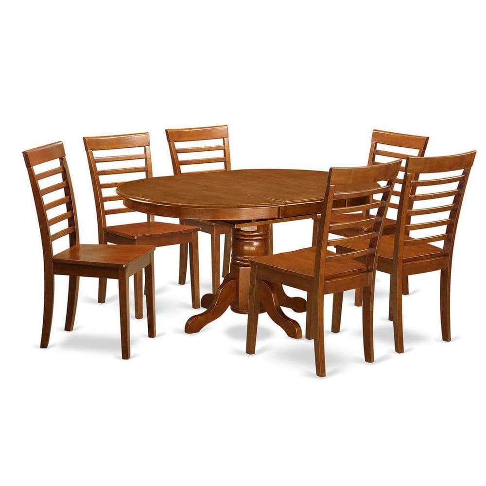 Saddle Brown Oval Wood Dining Set with 6 High Back Chairs