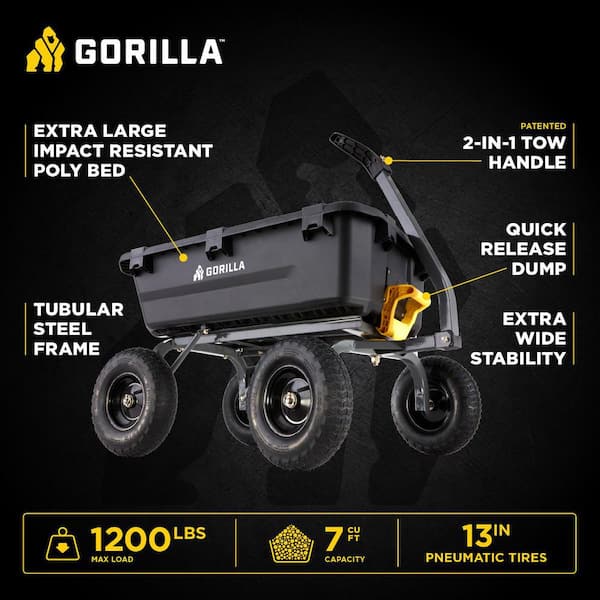 7 cu. ft. (40 in. x 27 in. x 11 in.), Patented Poly Bed Dumping Garden Cart, 1200 lbs. Capacity, Pull/Tow Handle Design