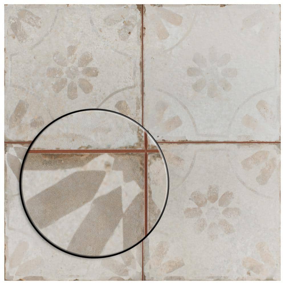 Rustic Farmhouse Floral Motif 17.63" Ceramic Floor & Wall Tile