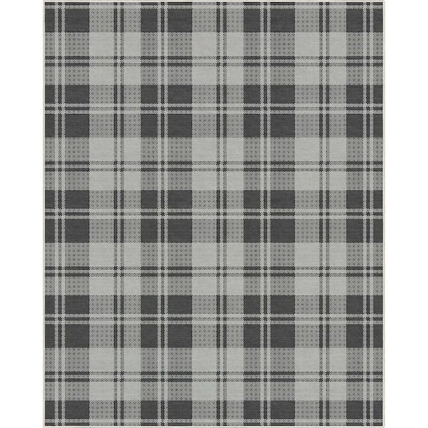 Well Woven Dark Grey 7 ft. 7 in. x 9 ft. 10 in. Apollo Plaid Farmhouse Geometric Area Rug