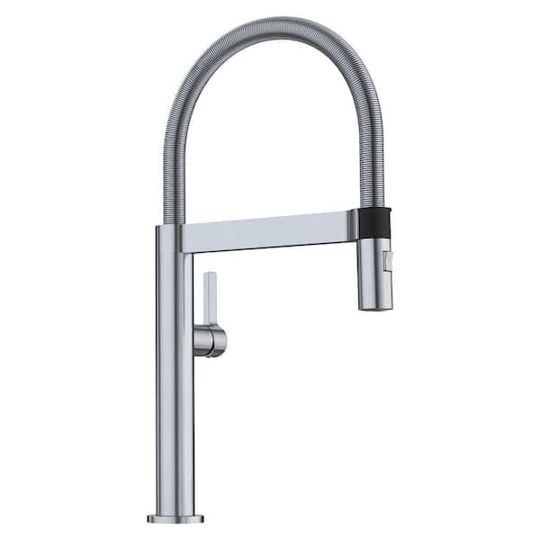 Blanco Culina Mini Semi-Pro Single-Handle Pull-Down Sprayer Kitchen Faucet in Classic Steel