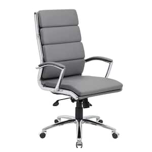 Gray Leather High Back Executive Chair, Chrome Finish with Padded Arms