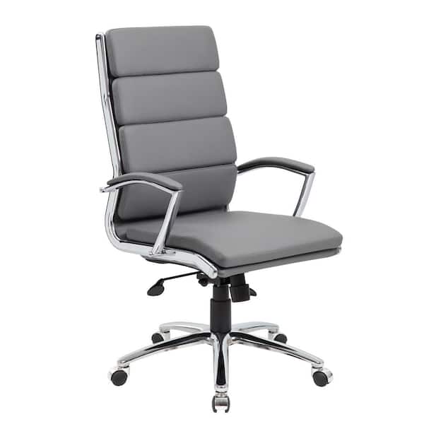 BOSS Office Products Gray Leather High Back Executive Chair, Chrome Finish with Padded Arms