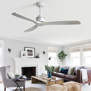 60 in. Ceiling Fan With 6 Speed Remote Control Silver 3 Solid Wood Blade Reversible DC Motor For Living Room
