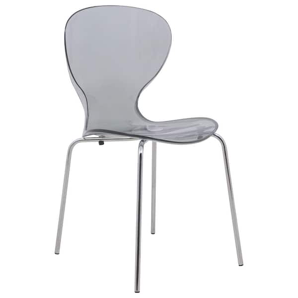 Leisuremod Oyster Transparent Black Modern Plastic and Chrome Side Chair