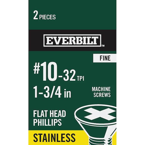 Everbilt #10-32 x 1-3/4 in. Phillips Flat Head Stainless Steel Machine Screw (2-Pack)