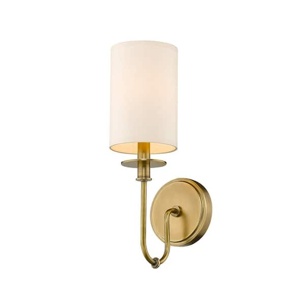 1-Light Rubbed Brass Wall Sconce with Beige Parchment Paper Shade 809 ...