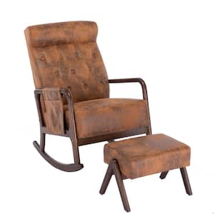 Coffee High Backrest Accent Glider Rocker Chair With Ottoman for Living Room