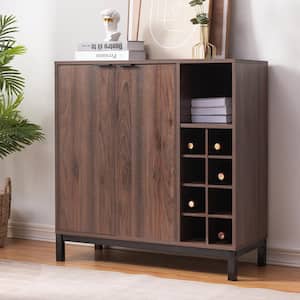 Brown Kitchen Sideboard Buffet Cabinet MDF with Wine Rack Storage Server Console with Adjustable Shelf and Stemware Rack