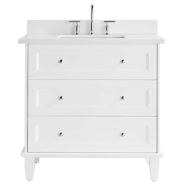 Chameleon Concepts Lenore 36 in. Free Standing Bath Vanity in White with Pure White Quartz Top and Single Sink Ceramic Basin
