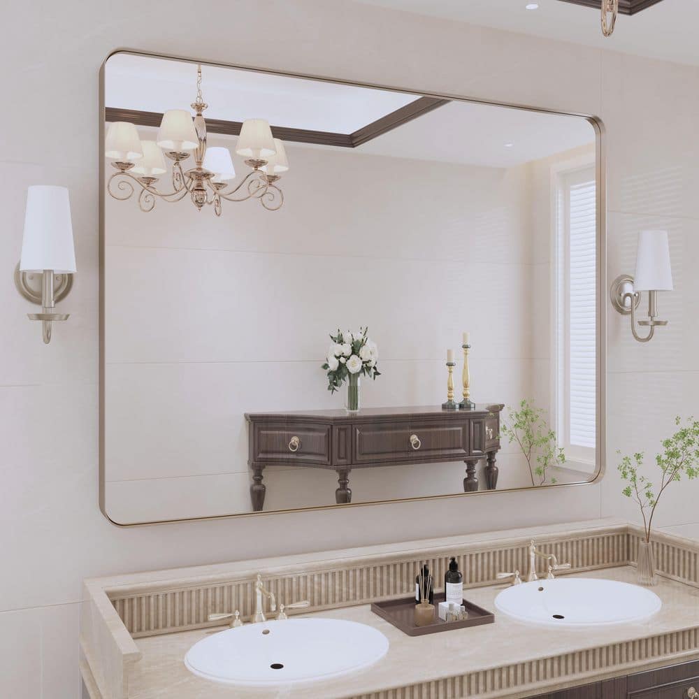 48 in. W x 36 in. H Premium Aluminum Framed Rectangular Bathroom Vanity Wall Mirror in Brushed Nichel price history on PriceWatchPro