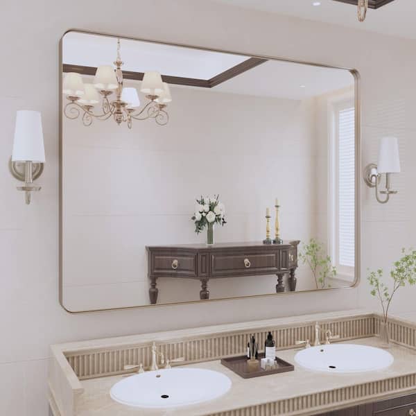48 in. W x 36 in. H Premium Aluminum Framed Rectangular Bathroom Vanity Wall Mirror in Brushed Nichel