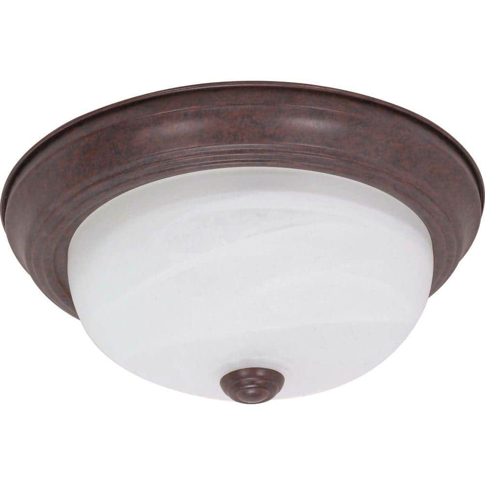 Traditional Bronze Alabaster Glass 11" Flush Dome Light