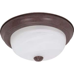 2-Light Old Bronze Flush Mount with Alabaster Glass