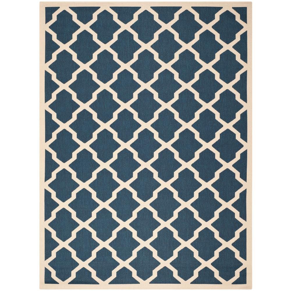 SAFAVIEH Courtyard Navy/Beige 8 ft. x 11 ft. Geometric Indoor/Outdoor