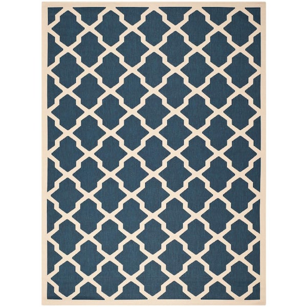 SAFAVIEH Courtyard Navy/Beige 9 ft. x 12 ft. Geometric Indoor/Outdoor Patio  Area Rug