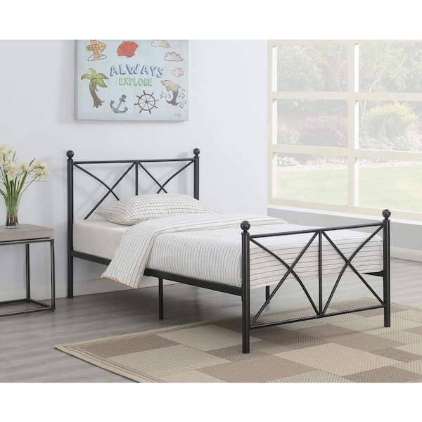 Coaster Hart Matte Black Open Metal Frame Full Platform Bed with X-Style Pattern on Headboard