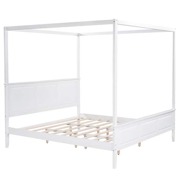 Canopy Platform Bed, Raised King Size Bed Frame With Headboard