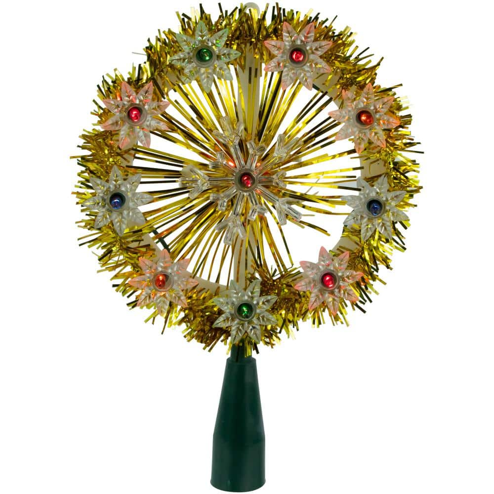 Northlight 7 in. Silver Tinsel Snowflake Starburst Christmas Tree Topper - Multi Lights