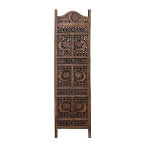 71 in. Brown Sun and Moon Design Foldable 4-Panel Wooden Room Divider