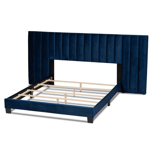 Baxton Studio Fiorenza Navy Blue and Black King Panel Bed with 