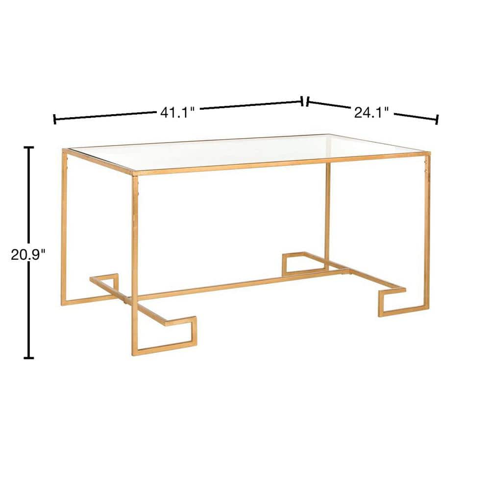 Gold Rectangular Metal and Glass Transitional Coffee Table