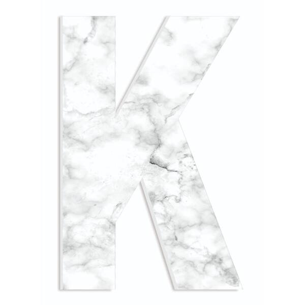 The Stupell Home Decor Collection 12 in. x 18 in. "Modern White and Grey Marble Patterned Initial K" by Artist Daphne Polselli Wood Wall Art