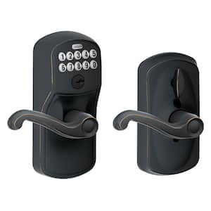 Plymouth Aged Bronze Electronic Keypad Door Lock with Flair Handle and Flex Lock
