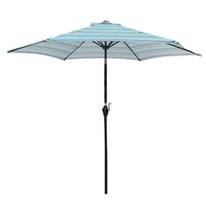 9 ft. Umbrella Steel Outdoor Patio Market Beach Umbrella in Blue with Stripes with Crank Tilt System