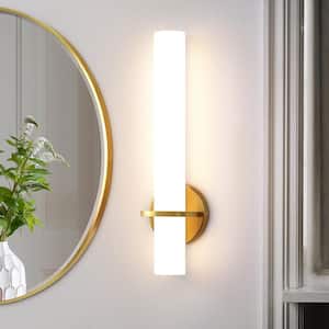 Modern LED Gold Wall Sconce with Frosted Cylindrical Acrylic Shade Dimmable Sconces Wall Lighting (Set of 2)