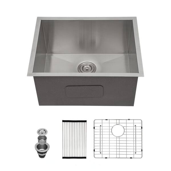 21 in. Undermount Singel Bowl 16-Gauge Brushed Nickel Stainless Steel Kitchen Sink with Baskets Strainers