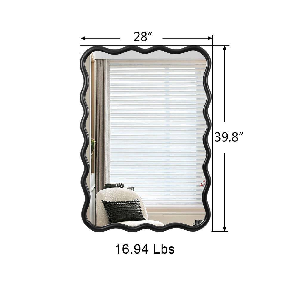 Antique Black Solid Wood Wavy Rectangular Wall Mirror