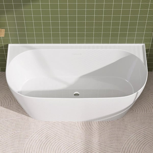 67 in. x 30 in. Acrylic Freestanding Soaking Bathtub Back to Wall Tub with Center Drain in White