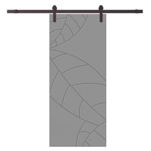 CALHOME 30 in. x 80 in. Light Gray Stained Composite MDF Paneled Interior Sliding Barn Door with Hardware Kit