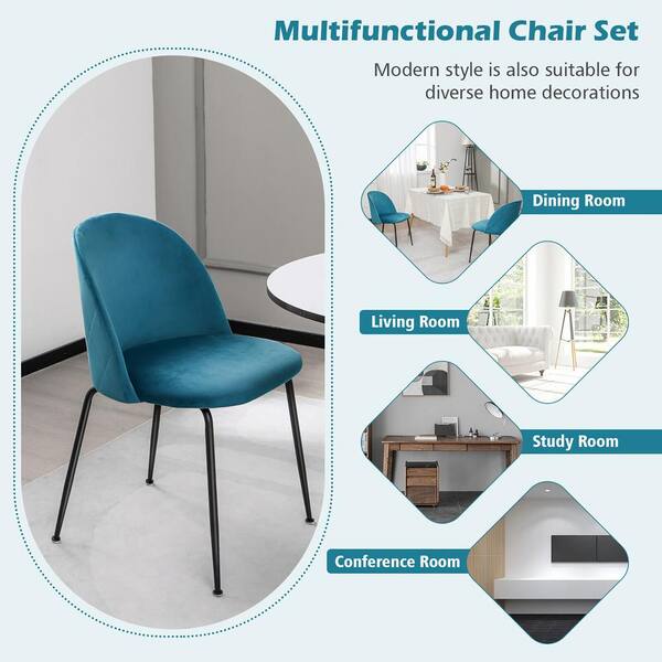 Gymax Teal Blue Dining Chair Set of 2 Upholstered Velvet Chair Set