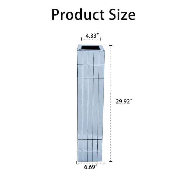 30 in. Silver Glass Square Decorative Floor Tall Vase