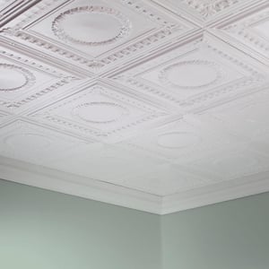Rosette 2 ft. x 4 ft. Glue-Up Ceiling Tile in Gloss White