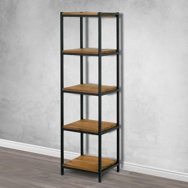 Jannelly 70.8 in. Rustic Brown Wood and Black Metal Frame 6 Tier Radia