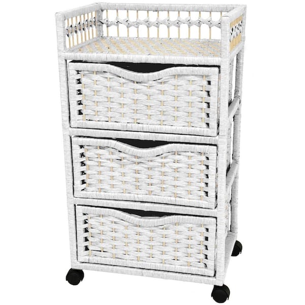 Red Lantern 3-Drawer White Wheeled Natural Fiber Trunk
