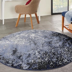 Passion Light Blue Black 5 ft. x 5 ft. Abstract Contemporary Round Area Rug