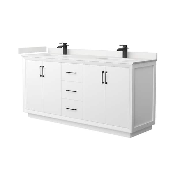 Wyndham Collection Strada 72 in. W x 22 in. D x 35 in. H Double Bath Vanity in White with White Quartz Top