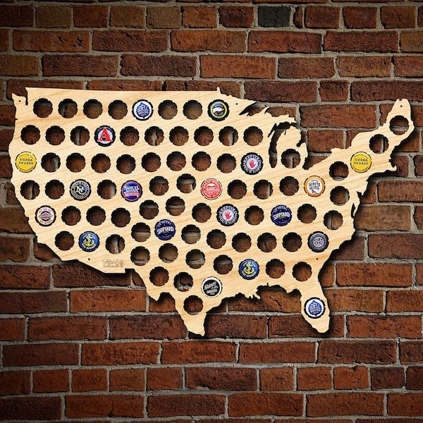 After 5 Workshop 24 in. x 15 in. Wooden USA Beer Cap Map