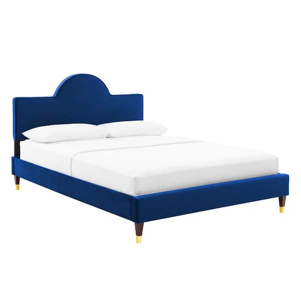 Navy Aurora Performance Velvet Queen Bed