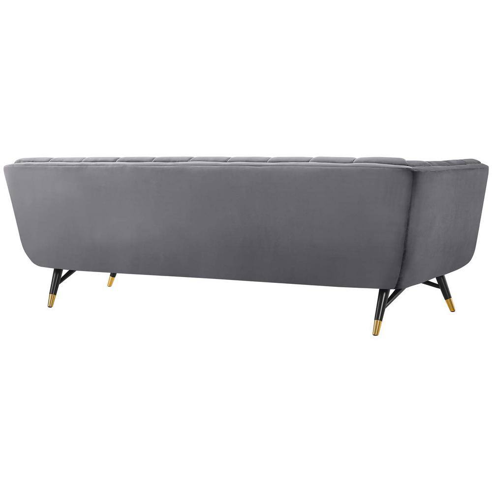 Black Velvet Tufted Sofa with Flared Arms, 90"