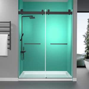 72 in. W x 79 in. H Double Sliding Frameless Shower Door in Matte Black with Anti-collision and 3/8 in. (10 mm) Glass