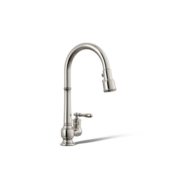 Artifacts Single-Handle Pull-Down Sprayer Kitchen Faucet in Vibrant Polished Nickel