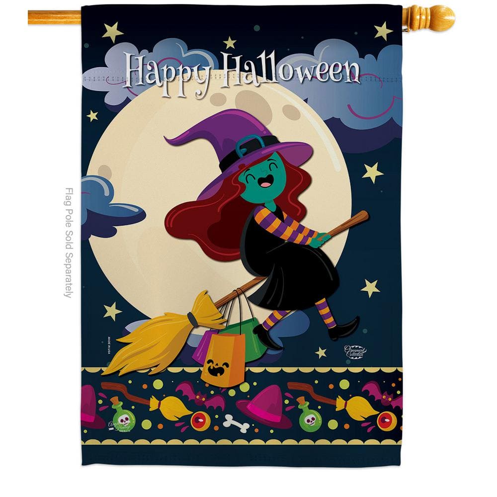 Details about   Flying Witch Halloween Burlap House Flag Full Moon 28" x 40" Briarwood Lane 